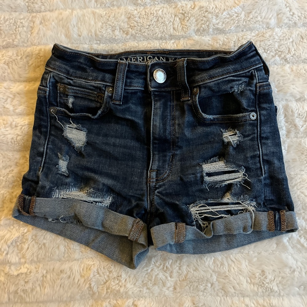 dark wash ripped jean shorts